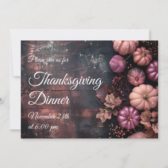 Thanksgiving Dinner Pumpkin Invitation Rustic (Front)