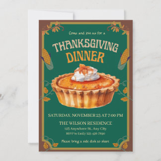 Thanksgiving Dinner Pumpkin pie Brown Invitation
