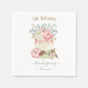 Thanksgiving Dinner Pumpkin Pink Green Napkin