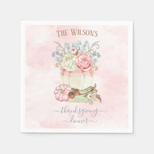 Thanksgiving Dinner Pumpkin Pink Green Napkins