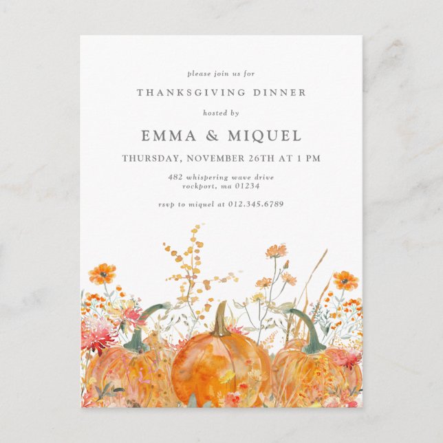 Thanksgiving Dinner Pumpkin Postcard Invitation (Front)