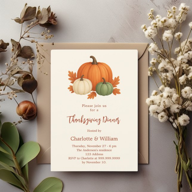 Thanksgiving dinner pumpkin retro orange invitation (Creator Uploaded)