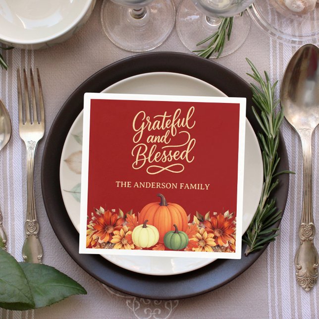 Thanksgiving dinner pumpkin terracotta Grateful Napkin (Creator Uploaded)