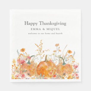 Thanksgiving Dinner Pumpkin Wildflower Modern Napkin