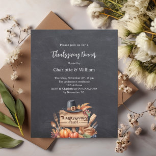 Thanksgiving dinner pumpkins chalkboard invitation
