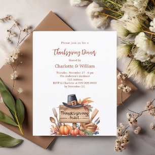 Thanksgiving dinner pumpkins farmhouse invitation