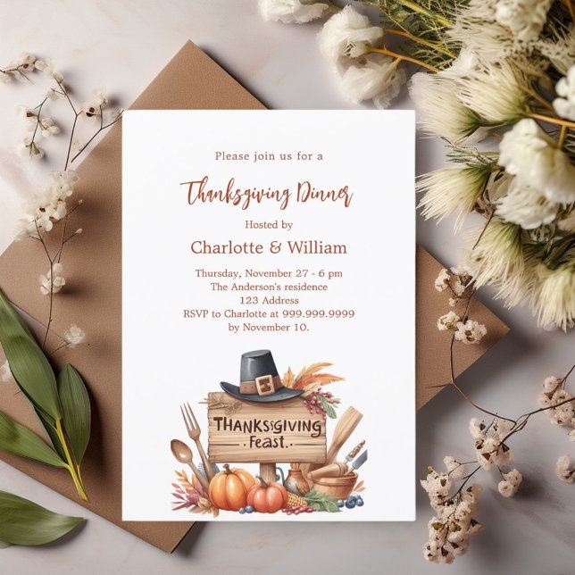 Thanksgiving dinner pumpkins farmhouse invitation (Creator Uploaded)