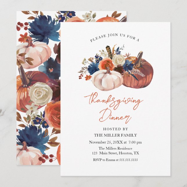 Thanksgiving Dinner Pumpkins Invitation (Front/Back)