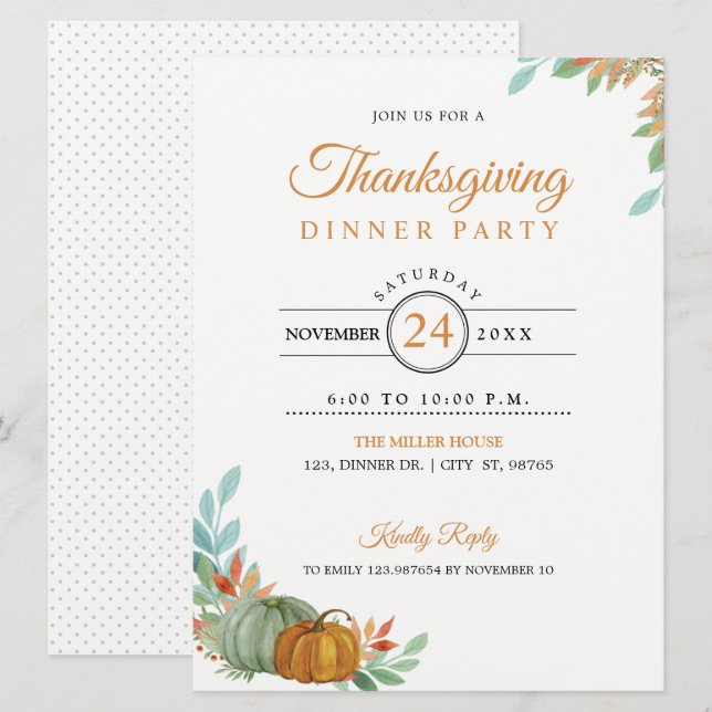 Thanksgiving Dinner Pumpkins Invitation Card (Front/Back)