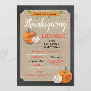Thanksgiving Dinner Pumpkins Rustic Chalk Invite
