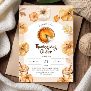 Thanksgiving Dinner Retro Fall Pumpkin Invitation