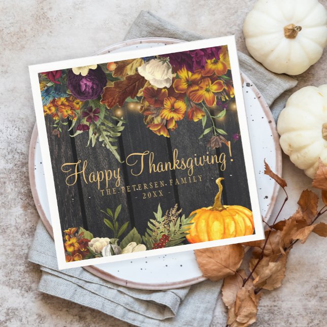 Thanksgiving dinner rustic fall floral wood napkin (Creator Uploaded)