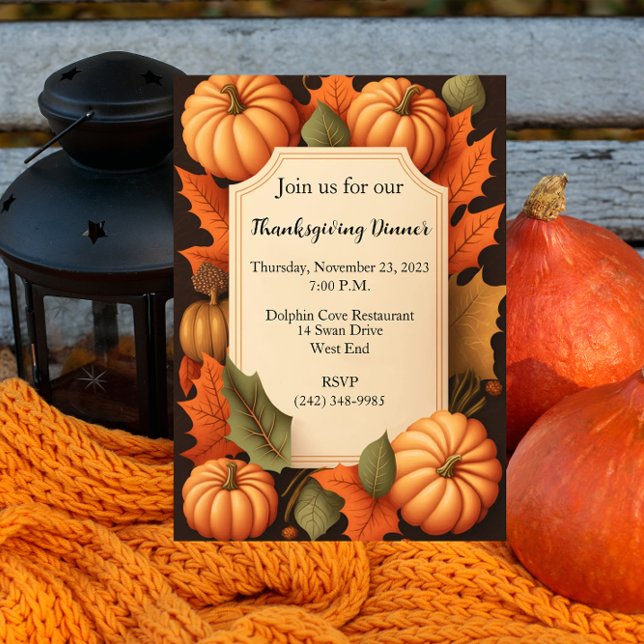 Thanksgiving Dinner Rustic Fall Pumpkin Invitation (Creator Uploaded)