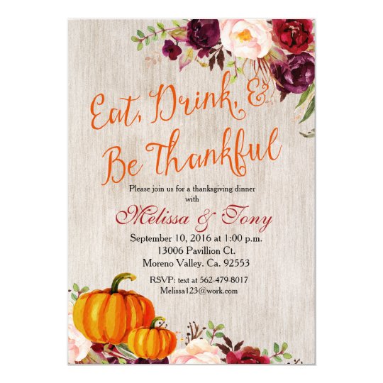 Thanksgiving Dinner Rustic Fall Pumpkin Invite