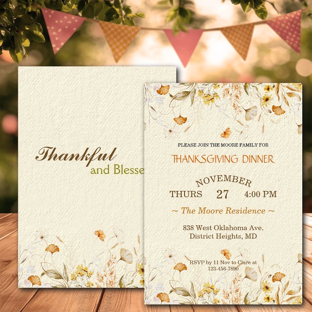 Thanksgiving Dinner Rustic Florals Custom Invitation (Creator Uploaded)