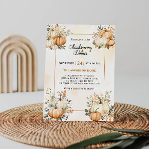Thanksgiving Dinner Rustic Pumpkin Fall Floral  Invitation