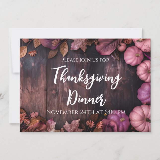 Thanksgiving Dinner Rustic Pumpkin Invitation (Front)