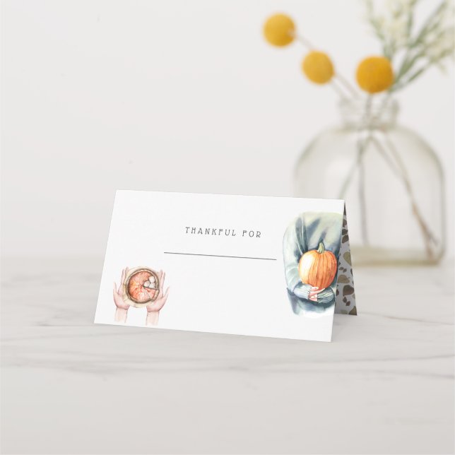 Thanksgiving Dinner Rustic Watercolor Autumn Place Card (Front)