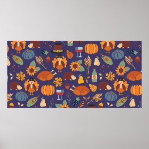 Thanksgiving dinner seamless vintage pattern with  poster
