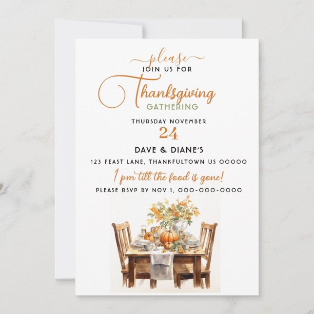  Thanksgiving Dinner Table Gathering  Invitation (Front)