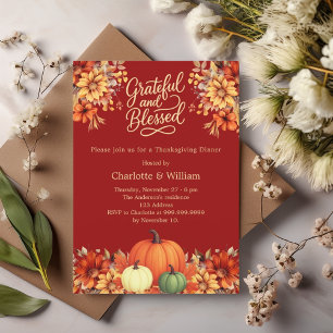 Thanksgiving dinner terracotta pumpkin flowers invitation