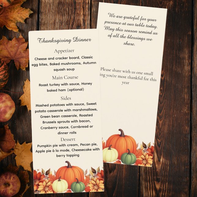Thanksgiving dinner Thankful Message menu card (Creator Uploaded)