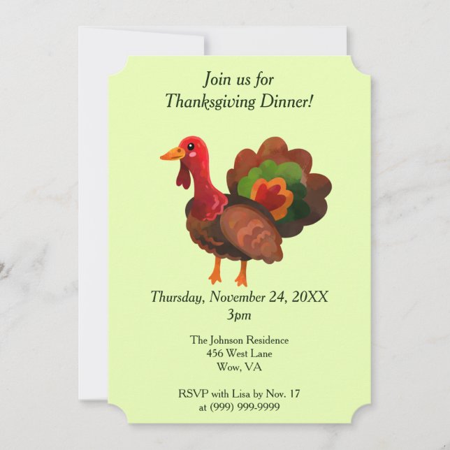 Thanksgiving Dinner Turkey Invitation (Front)