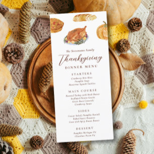 Thanksgiving Dinner Turkey & Pie Watercolor Rustic Menu