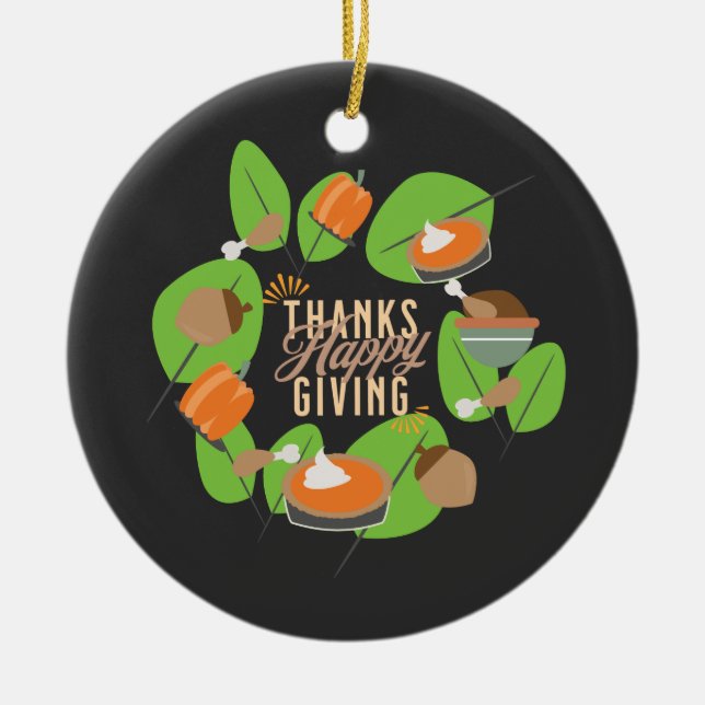 Thanksgiving Dinner Turkey Pumpkin Fall Greenery  Ceramic Tree Decoration (Front)