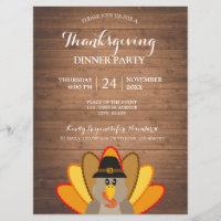 Thanksgiving Dinner Turkey wood Invitation Card