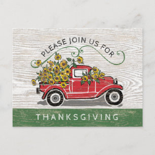 Thanksgiving Dinner Vintage Truck Sunflowers Invitation Postcard