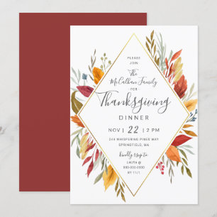 Thanksgiving Dinner Watercolor Autumn Foliage Invitation