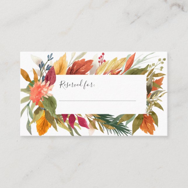 Thanksgiving Dinner Watercolor Autumn Foliage Place Card (Front)