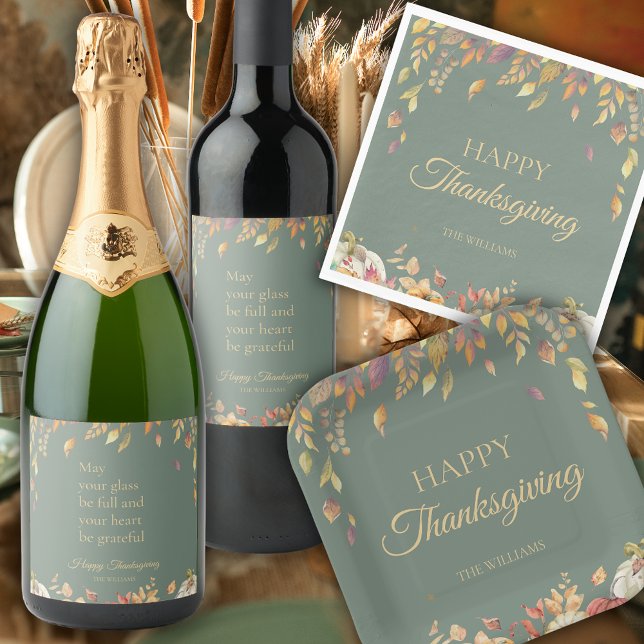 Thanksgiving Dinner Watercolor Fall Sage Paper Plate (Creator Uploaded)
