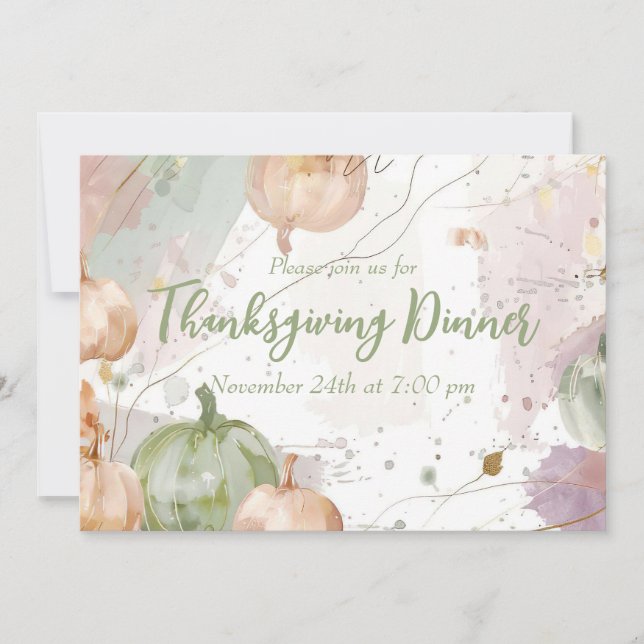 Thanksgiving Dinner Watercolor Pumpkin Invitation (Front)