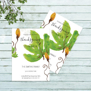 Thanksgiving Dinner Watercolor Pumpkin  Invitation