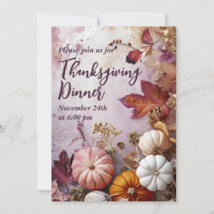 Thanksgiving Dinner Watercolor Pumpkins Invitation