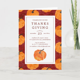 Thanksgiving Dinner   Watercolor Pumpkins Invitation