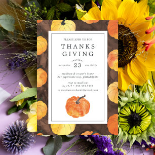 Thanksgiving Dinner   Watercolor Pumpkins Invitation