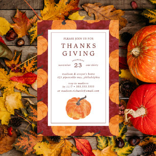 Thanksgiving Dinner   Watercolor Pumpkins Invitation