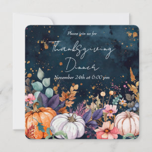 Thanksgiving Dinner Watercolor Pumpkins Invitation