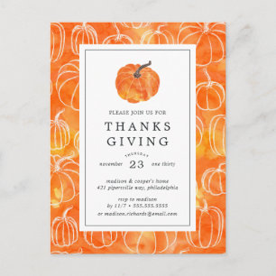 Thanksgiving Dinner Watercolor Pumpkins Postcard