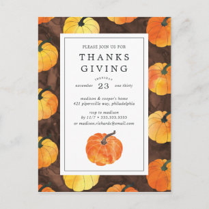 Thanksgiving Dinner Watercolor Pumpkins Postcard