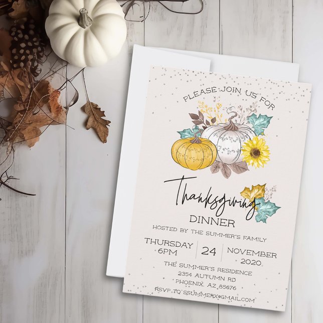 Thanksgiving Dinner White Glitter Pumpkin Invitation (Creator Uploaded)
