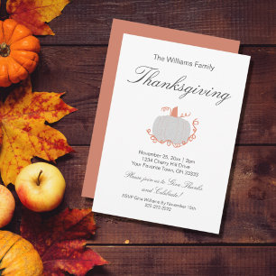 Thanksgiving Dinner White Pumpkin Invitation