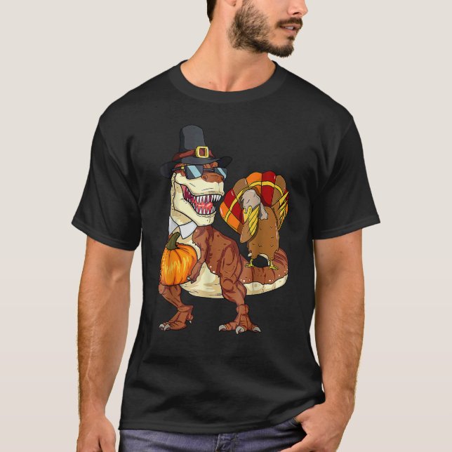 Thanksgiving Dinosaur Dabbing Turkey T-Shirt (Front)