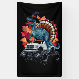 Thanksgiving Dinosaur T-Rex Monster Truck Banner