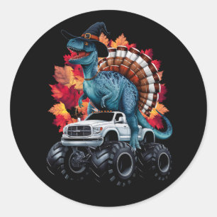Thanksgiving Dinosaur T-Rex Monster Truck Classic Round Sticker
