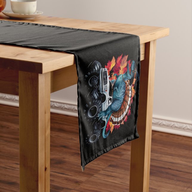 Thanksgiving Dinosaur T-Rex Monster Truck Short Table Runner (In Situ)