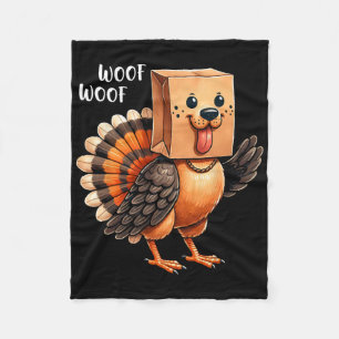 Thanksgiving Dog Funny Dog Woof Thanksgiving Fall Fleece Blanket